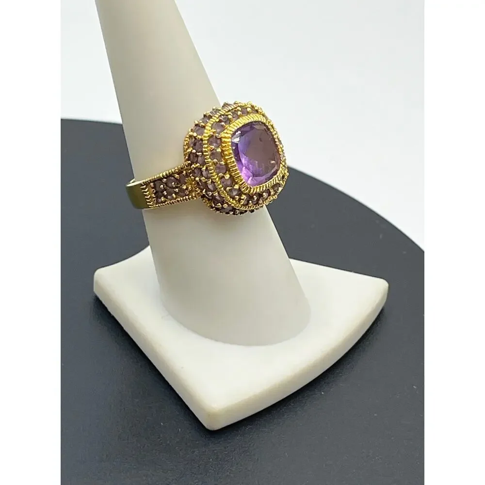 UTC Gold Plated Vermeil Sterling‎ Silver Cushion Cut Amethyst Cocktail Ring Sz 8